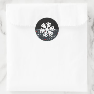 Sticker Rond Snowflakes et Feuilles de Noël avec dos noir