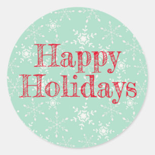 Sticker Rond Snowflakes Falling, Mint Green, Happy Holidays