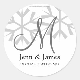 Sticker Rond Snowflakes Monogramme Mariage Enregistrer la date