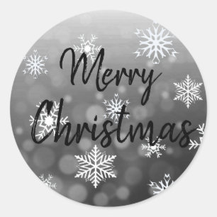 Sticker Rond Snowflakes noir et blanc Joyeux Noël