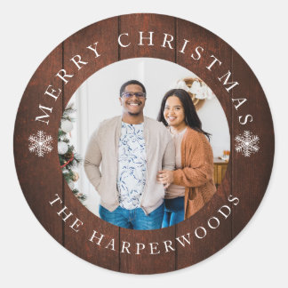 Sticker Rond Snowflakes rustiques en bois Noël 1 Photo