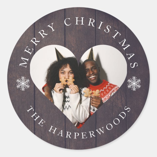 Sticker Rond Snowflakes rustiques en bois Noël 1 Photo (Devant)