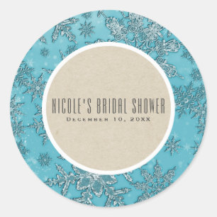 Sticker Rond Snowflakes turquoise Winter Wonderland Rustic Favo