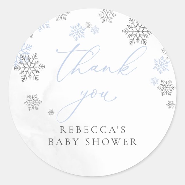 Sticker Rond Snowflakes Winter Boy Baby shower Merci (Devant)