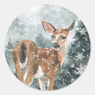 Sticker Rond Snowland Forest Reindeer