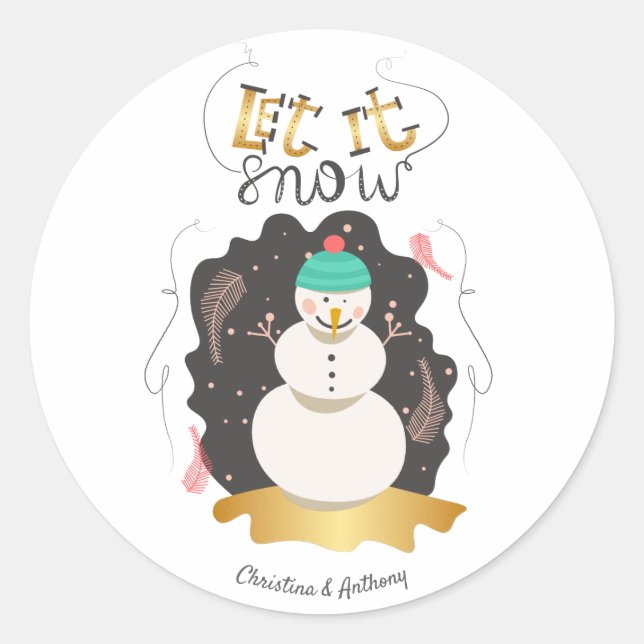 Sticker Rond Snowman artistique laissez-le neiger Noël (Devant)