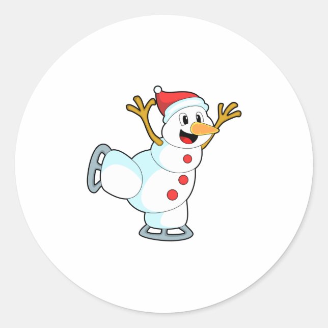 Sticker Rond Snowman au patinage sur glace avec patins sur glac (Devant)