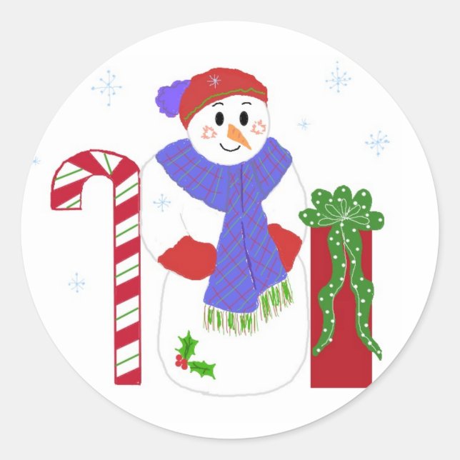 Sticker Rond Snowman avec Sucre de canne (Devant)