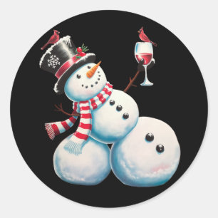 Sticker Rond Snowman Avec Vin Noël Drôle Noël Cadeau de Noël