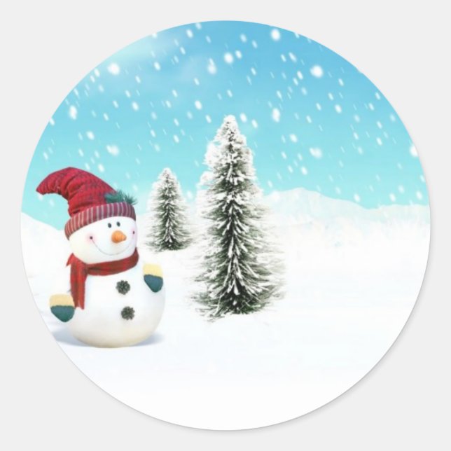 Sticker Rond Snowman dans la neige (Devant)