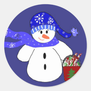 Sticker Rond Snowman en bleu
