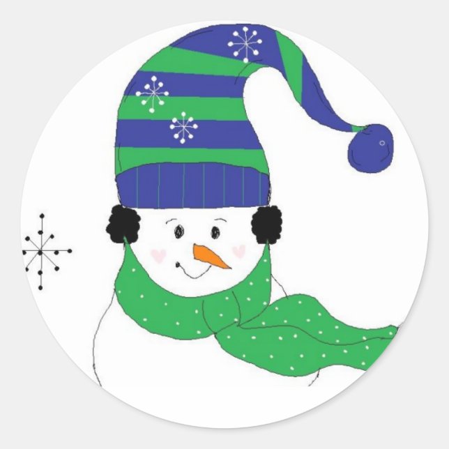 Sticker Rond Snowman en Casquette rayé (Devant)