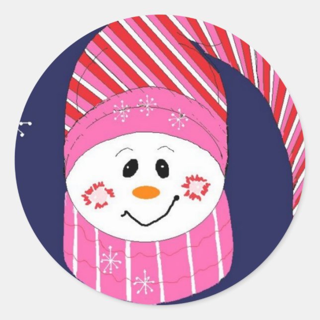 Sticker Rond Snowman en rose et Casquette rouge (Devant)