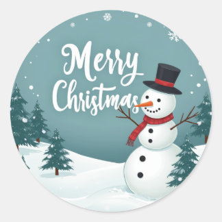 Sticker Rond Snowman et Joyeux Noël