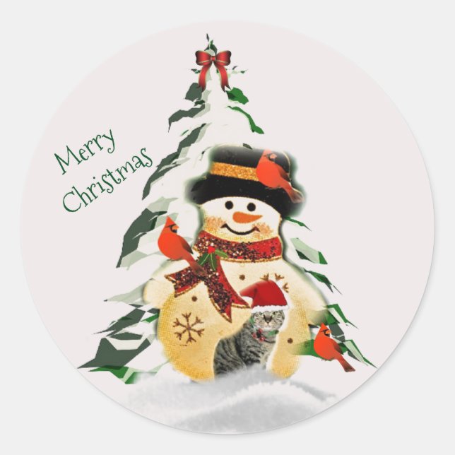 Sticker rond Snowman et Oiseaux de Noël (Devant)