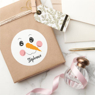 Sticker Rond Snowman Face mignon Festif Nom personnalisé