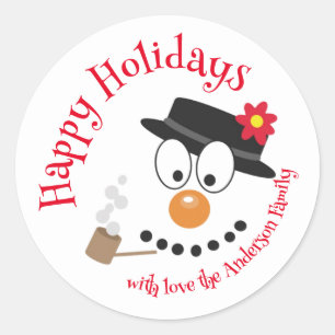Sticker Rond Snowman Funny Visage mignonne nouveauté Cadeau de 