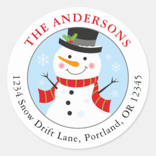 Sticker Rond Snowman Holiday Return Adresse Label Round