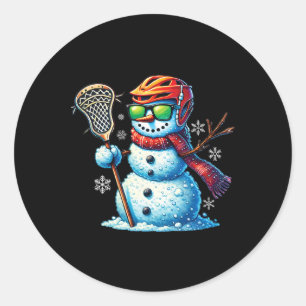 Sticker Rond Snowman Jouer Lacrosse Drôle Lacrosse Joueur Chr