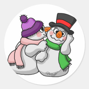 Sticker Rond Snowman Love