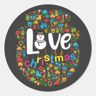 Sticker Rond Snowman Love Décorations de Noël