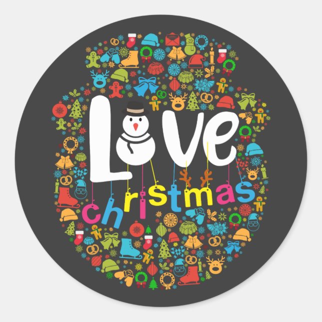 Sticker Rond Snowman Love Décorations de Noël (Devant)