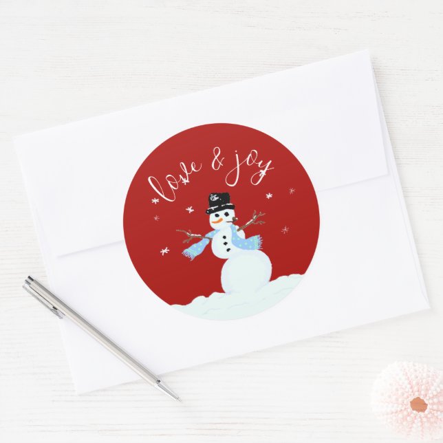 Sticker Rond Snowman Love n Joy Red Christmas Enveloppe Sceau (Enveloppe)