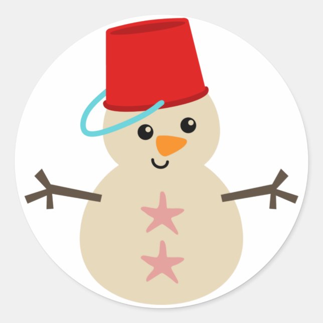 Sticker Rond Snowman mignon fait de sable avec seau pour Casque (Devant)