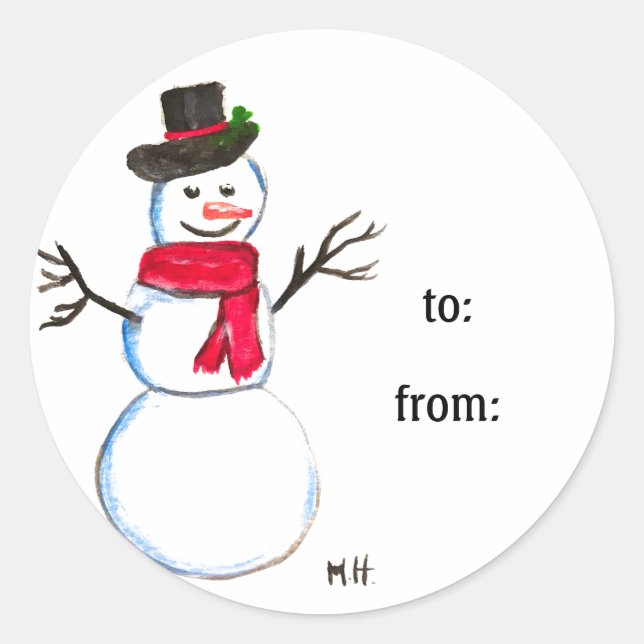 Sticker Rond Snowman Mignonne Visage Enfants Hiver Snowmen (Devant)