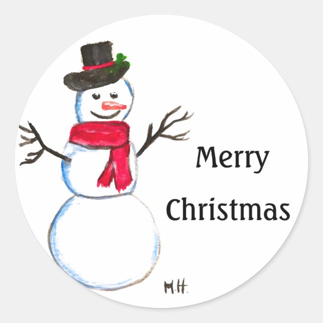 Sticker Rond Snowman Mignonne Visage Enfants Hiver Snowmen Cla (Devant)