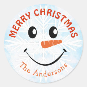 Sticker Rond Snowman personnalisé Face Joyeux Noël
