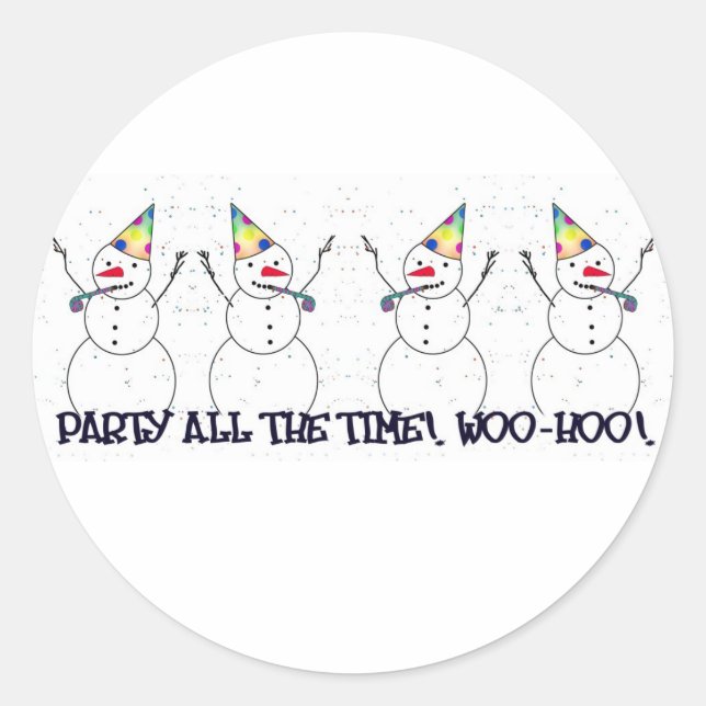 Sticker Rond Snowman Prêt Pour Une Fête ! (Devant)