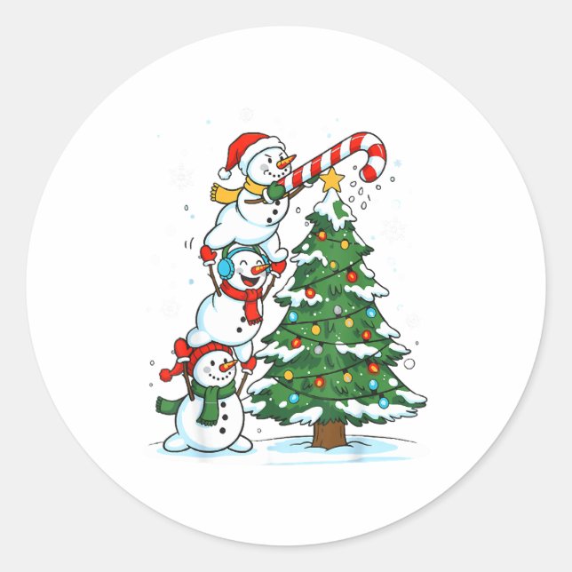 Sticker Rond Snowman Snowflake, Merry Christmas Tree, Xmas Holi (Devant)