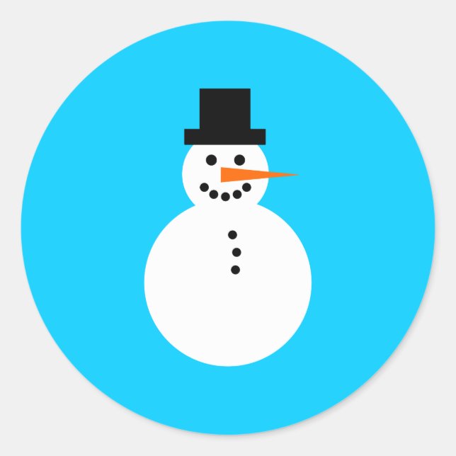 Sticker Rond Snowman souriant sur Sky Blue Winter Christmas (Devant)
