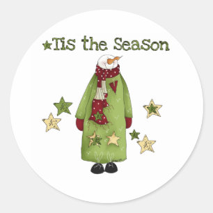 Sticker Rond Snowman Tis the Season Prim Country
