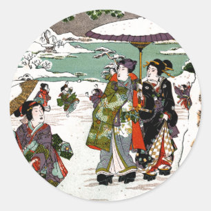 Sticker Rond Snowscape japonais