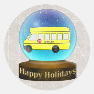 Sticker Rond Snowsglobe école bus Cadeaux de Noël