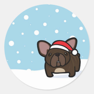 Sticker Rond Snowy Brindle Frenchie