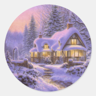 Sticker Rond Snowy Christmas Winter Scene