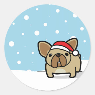 Sticker Rond Snowy Fawn Frenchie