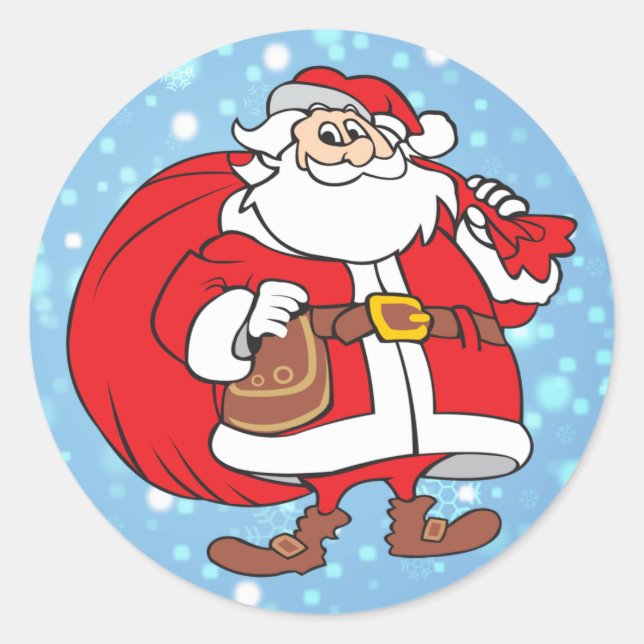 Sticker Rond Snowy Père Noël et son grand sac de cadeaux (Devant)