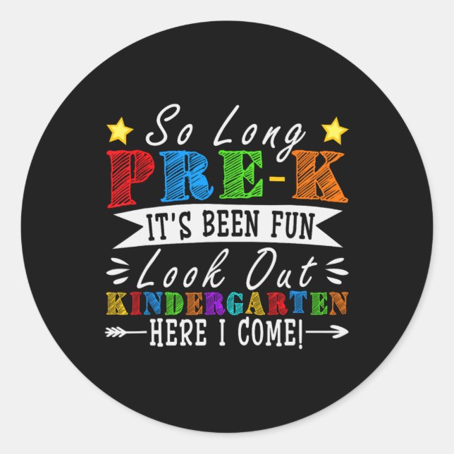 Sticker Rond So Long Pre-k Preschool Graduation Kindergarten He (Devant)