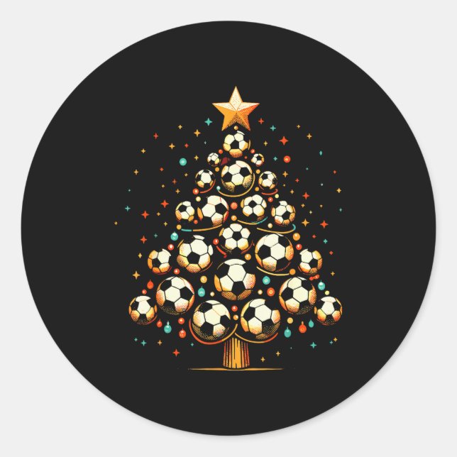 Sticker Rond Soccer Christmas Tree Santa Xmas Girls Boys Men Ki (Devant)