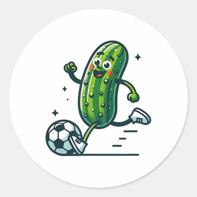 Sticker Rond Soccer Cucumber Kicking Byll Funny Pickle Player  (Devant)