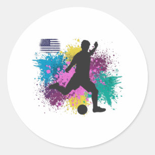 Sticker Rond Soccer Football USA Grungy Color Splashes