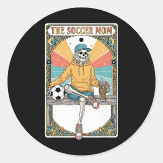 Sticker Rond Soccer Mom Tarot Card Skeleton Coffee Byll Sidelin