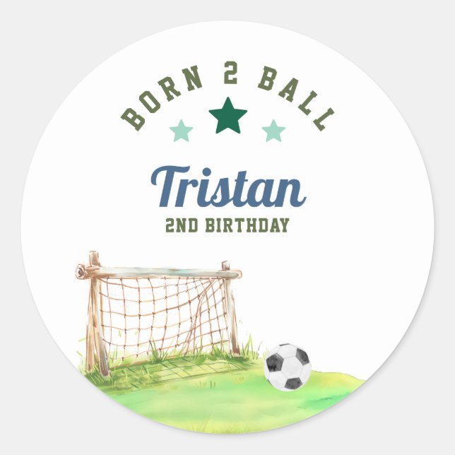 Sticker Rond Soccer «Né Deux Ballons» Deuxième Anniversaire (Devant)