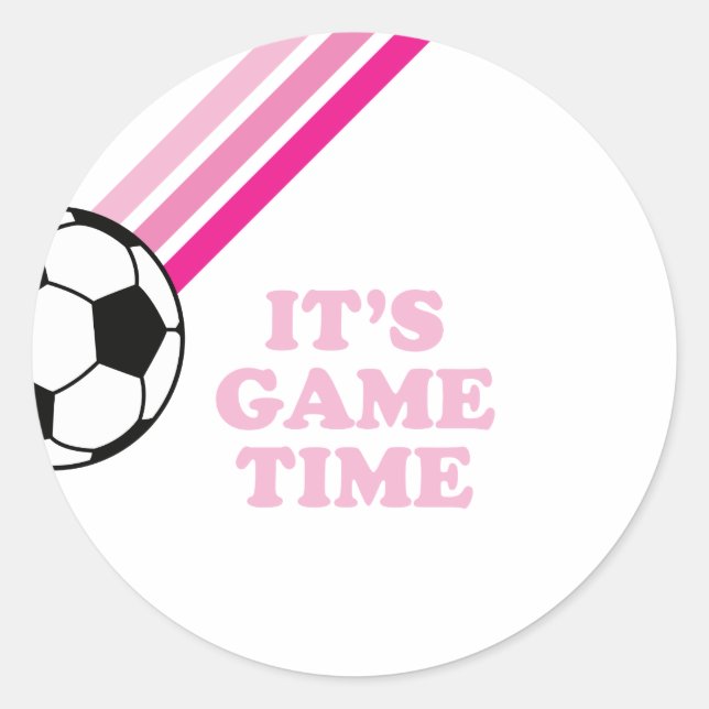 Sticker Rond Soccer Pink Stripes Jeu Heure Anniversaire (Devant)