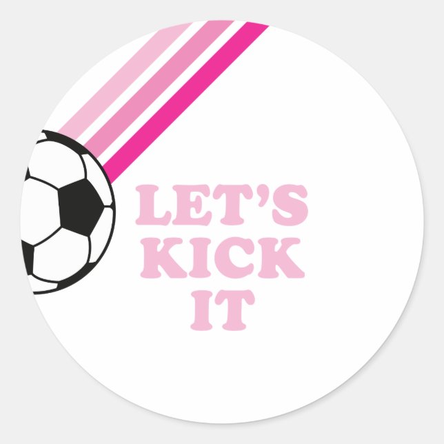 Sticker Rond Soccer Pink Stripes On le frappe Anniversaire (Devant)