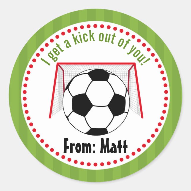 Sticker Rond Soccer Valentines École Nom personnalisé (Devant)